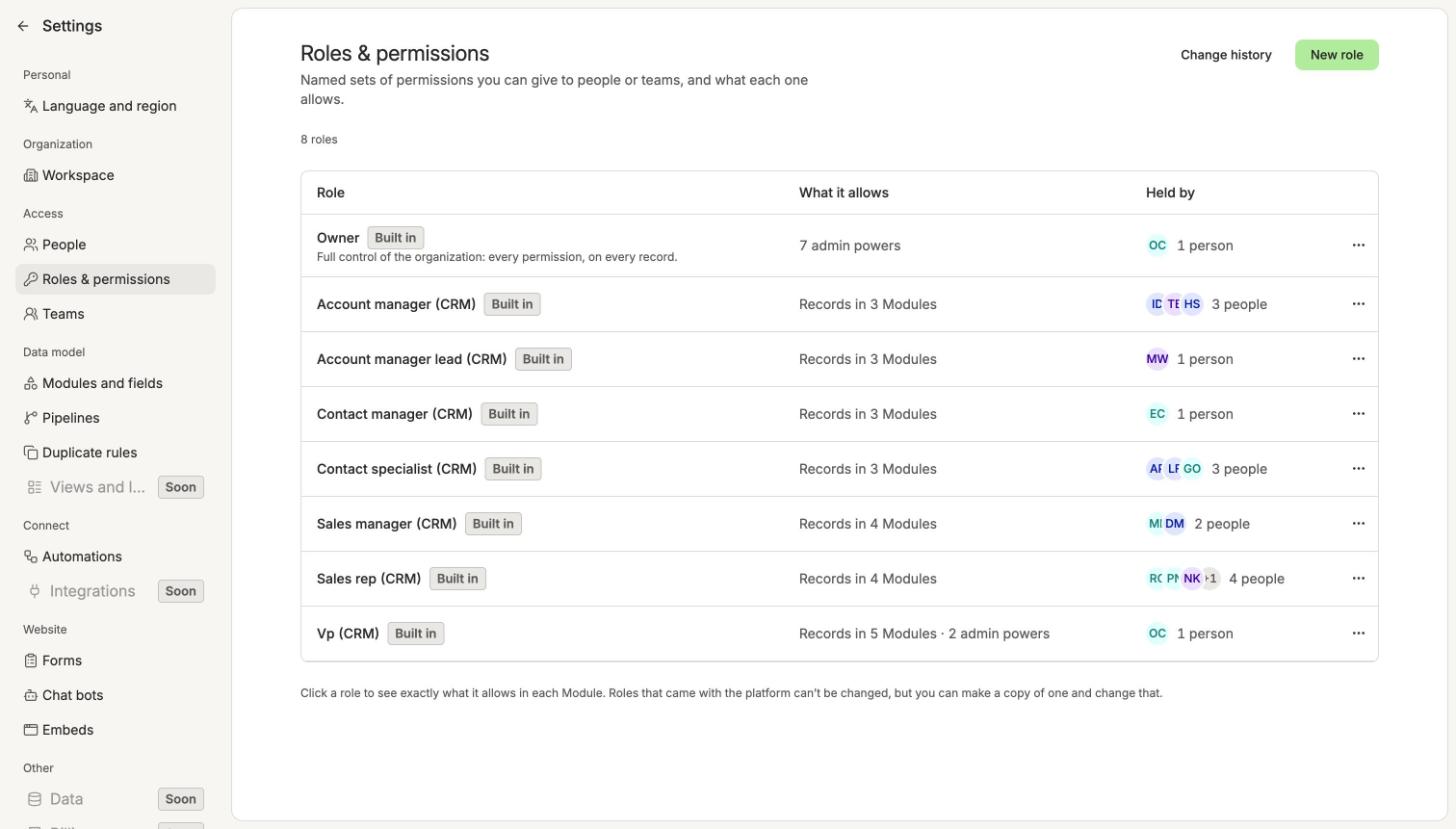 Roles and permissions settings